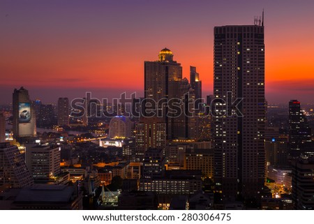 Bangkok skyline ,Thailand. View Point on a Sky Bar at Sirocco,