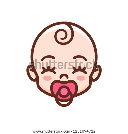 Happy baby sucking a pacifier. Child icon