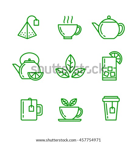 Tea icons set. Vector isolated outline drawings