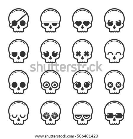 Set of skull heads cartoon 