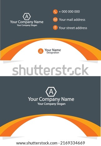 Modern Minimal Business card design template Orange black, grey with company logo, slogan, double side editable vector