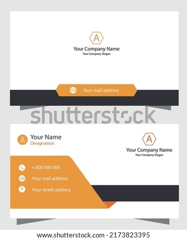 Modern Minimal Business card design template Orange and black simple Style, with company logo, slogan, double side editable vector