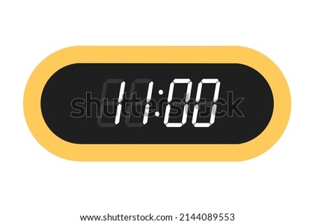 Vector flat illustration of a digital clock displaying 11.00. Illustration of alarm with digital number design. Clock icon for hour, watch, alarm signs.