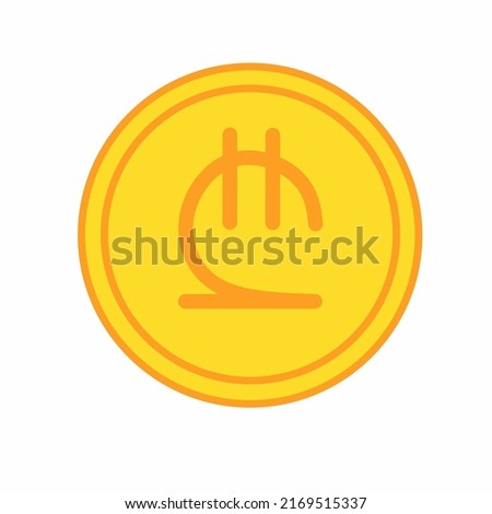 Gold coin flat icon vector illustration. Coin as currency symbol. Coin thin line icon with lari sign. Georgian currency. Georgia money.