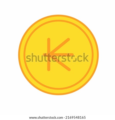 Gold coin flat icon vector illustration. Coin as currency symbol. Coin thin line icon with kip sign. Laos currency.