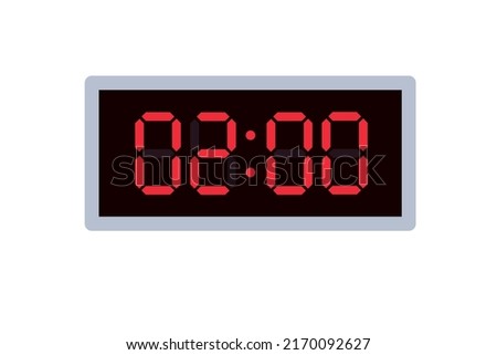 Vector flat illustration of a digital clock displaying 02.00 . Illustration of alarm with digital number design. Clock icon for hour, watch, alarm signs