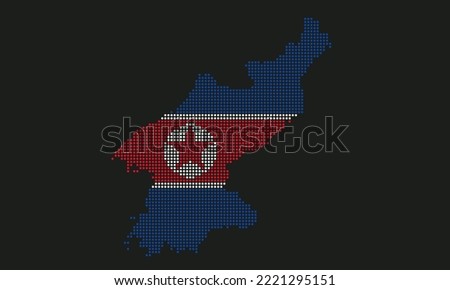 North Korea dotted map flag with grunge texture in mosaic dot style. Abstract pixel vector illustration of a country map with halftone effect for infographic. 