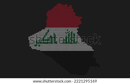 Iraq dotted map flag with grunge texture in mosaic dot style. Abstract pixel vector illustration of a country map with halftone effect for infographic. 