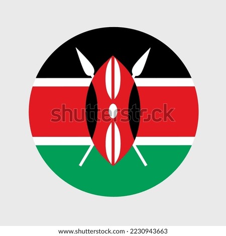Vector illustration of flat round shaped of Kenya flag. Official national flag in button icon shaped.