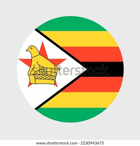 Vector illustration of flat round shaped of Zimbabwe flag. Official national flag in button icon shaped.