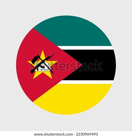 Vector illustration of flat round shaped of Mozambique flag. Official national flag in button icon shaped.