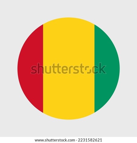 Vector illustration of flat round shaped of Guinea flag. Official national flag in button icon shaped.