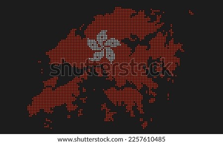Hong Kong dotted map flag with grunge texture in mosaic dot style. Abstract pixel vector illustration of a country map with halftone effect for infographic. 