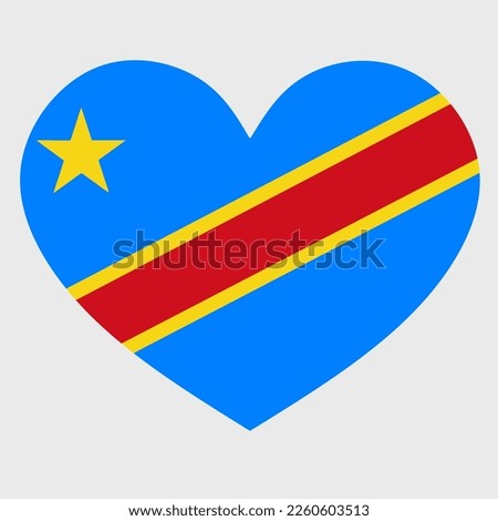 Vector illustration of the Democratic Republic of the Congo flag with a heart shaped isolated on plain background. I love Democratic Republic of the Congo. Happy Independence Day