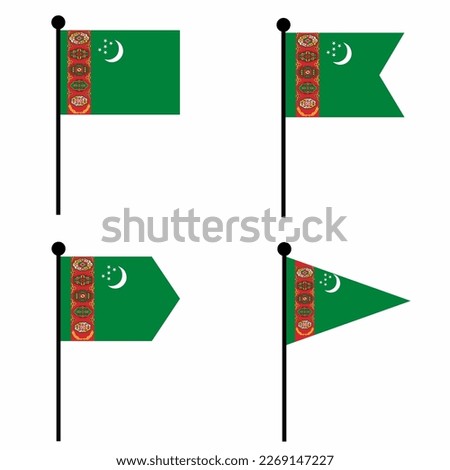 Turkmenistan waving flag icon set in 4 shape versions. Collection of flagpole sign for identity, emblem, and infographic. 