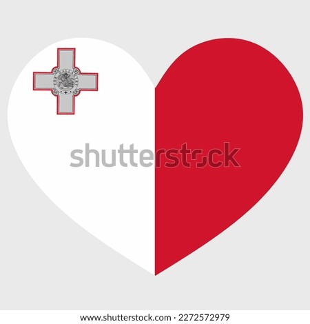 Vector illustration of the Malta flag with a heart shaped isolated on plain background.