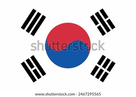South Korea official flag vector with standard size and proportion. National flag emblem with accurate size and colors.