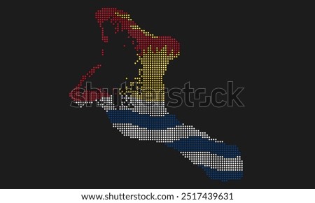 Kiribati dotted map flag with grunge texture in mosaic dot style. Abstract pixel vector illustration of a country map with halftone effect for infographic. 