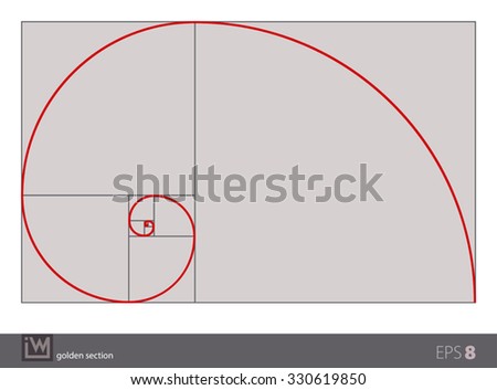 Vector illustration of the golden section (golden ratio), the most important proportion in the art and the nature. Isolated background; the gray background can be omitted or changed.