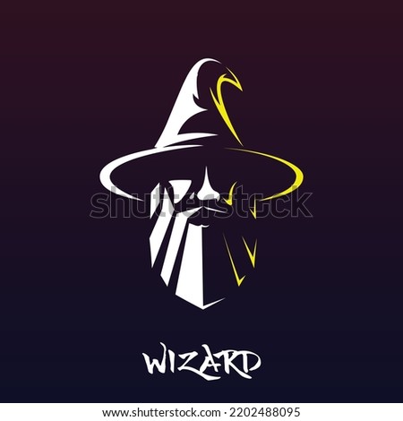 wizard head logo with long hat and long beard