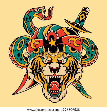 tattoo art design head tiger with snake
