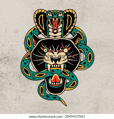 head black panther and snake tattoo design