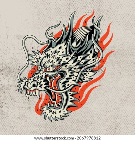 dragon head red . flame red . tattoo design artwork