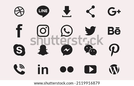 Icon set of popular social applications with rounded corners. Social media icons modern design on transparent background for your design. Vector Set EPS 10 Stock foto © 