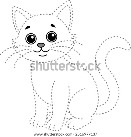 Tracing cat for design worksheet for kindergarten.