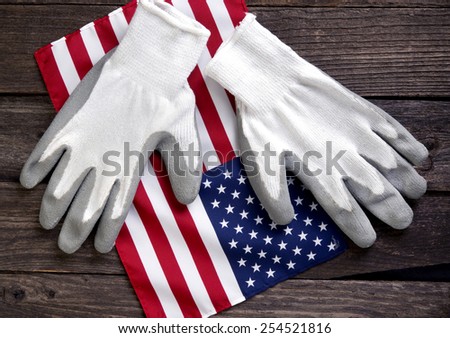 American worker and work gloves.