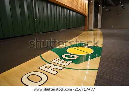 EUGENE, OR - August 20, 2014: Matthew Knight Arena on the University of Oregon campus. MKA hosts basketball games and special events for UO.