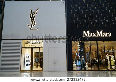 SHANGHAI, CHINA - APRIL. 22, 2015: Yves Saint Laurent Store at IFC mall in LUJIAZUI. YSL is a famous luxury fashion brand founded in 1962.
