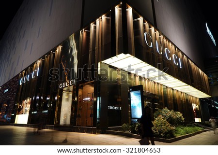 HANGZHOU, CHINA - Sept. 8,2015: Gucci store in hangzhou city.Gucci is an Italian fashion and leather goods brand was founded by Guccio Gucci in Florence in 1921. Gucci has about 425 stores worldwide.