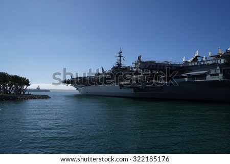 SAN DIEGO-SEP 1st, 2014:The historic aircraft carrier, USS Midway now a museum docked in Downtown San Diego.