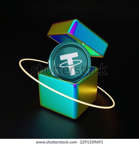 3D Usdt Tether tokens in the gift box isolated on black background. Crypto currency. 3d illustrations. Сток-фото © 
