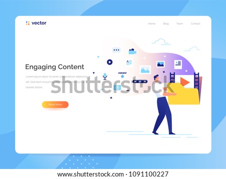 A man carries a large folder with media files. Engaging content concept. Communication with subscribers vector illustration.