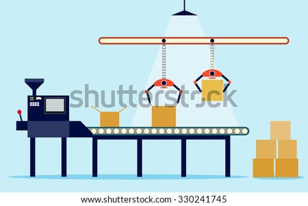 Conveyor system in flat design. Vector illustration