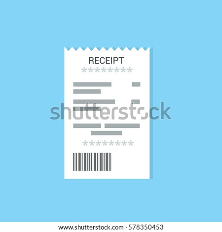 Receipt icon isolated on a colored background. Invoice sign. Bill atm template or restaurant paper financial check. Concept Paper receipts in flat style.