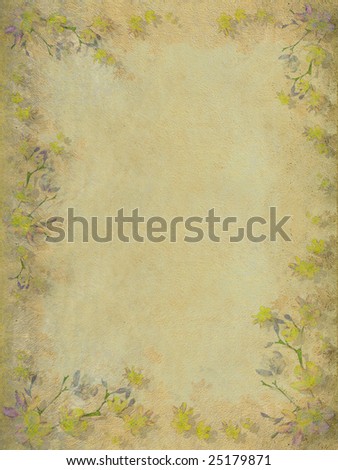 yellow and grey faded blossom border print on textured background