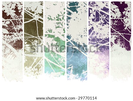 ink on white blossom branch textured banner set isolated