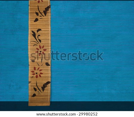 flower bamboo banner on blue ribbed wood background