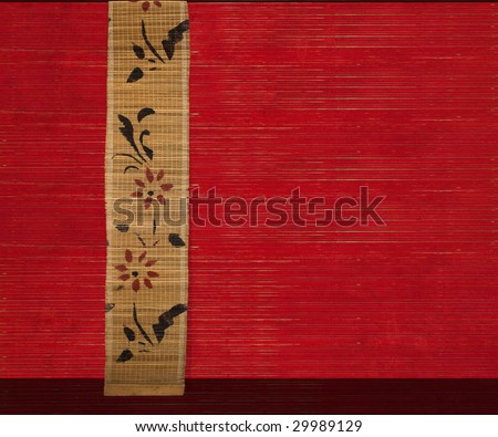 flower bamboo banner on red ribbed wood background