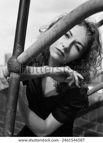 Similar – Image, Stock Photo Analogue portrait of a young woman with wet hair in front of a forest