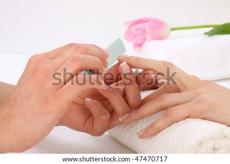 Beauty treatment photo of nice manicured woman palms