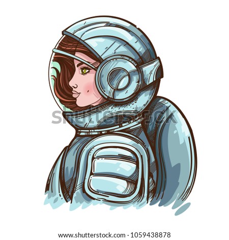 Girl in a spacesuit. Woman astronaut. Vector illustration isolated on white background for posters, print on T-shirts and other items.