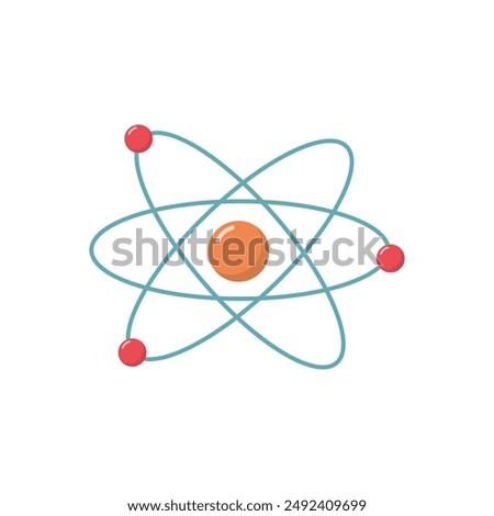 Atom model. Nuclear atom icon. Vector illustration. Isolated on white background. Nuclear atom. Icon nucleus. Orbit spin. Atom element. Vector illustration