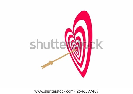 Vector graphic design illustration of an arrow piercing a heart-shaped target, symbolizing love, accuracy, and success. Ideal for romance, achievement, and Valentine's Day concepts.