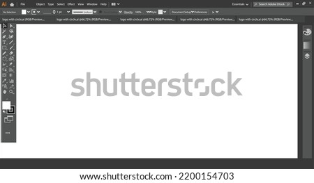 real illustrator design interface in vector format, adobe illustrator window with all icons eps 