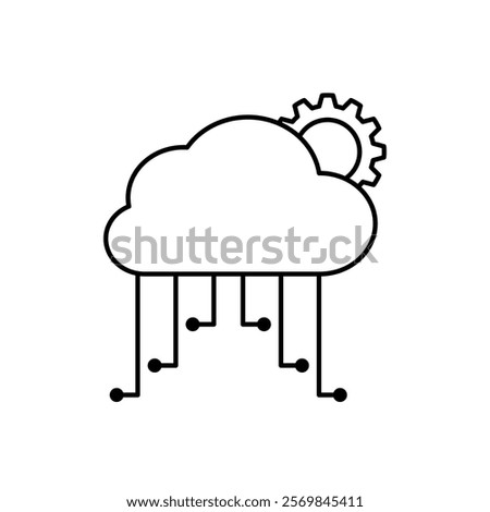 cloud server icon with gears, simple flat style, illustration, logo sign symbol pictogram template, for ui or ux isolated on white for mobile app, editable	