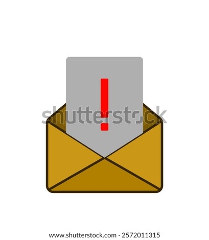 envelope icon with exclamation mark, simple flat style, logo sign symbol vector illustration pictogram, isolated on white for mobile app